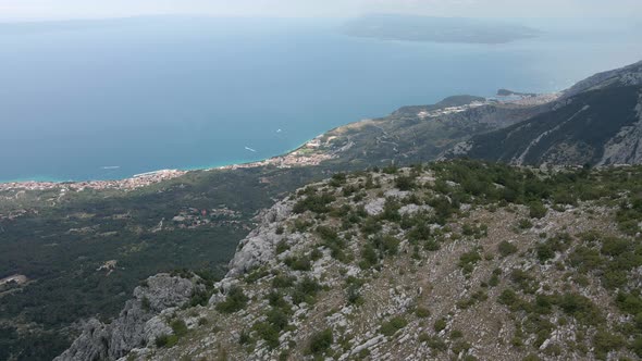 High Rocky Mountains Against the Backdrop of the Extremely Beautiful Sea Coast of Croatia