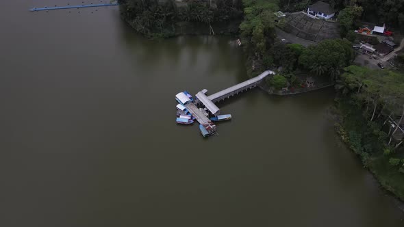 Aerial view of the Sermo reservoir in the late afternoon, the largest reservoir in Yogyakarta and th alt
