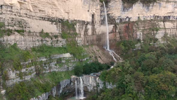 Aerial View of the Kinchkha Waterfall in the Canyon of the River Okatse Georgia alt