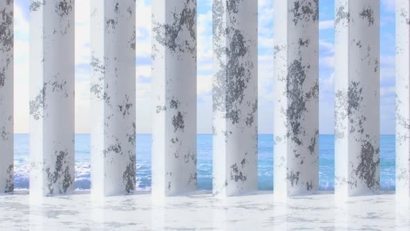 Marble Square Pillars At The Sea View 4K