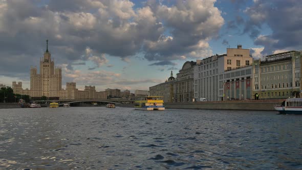 Russia  Moscow  Center City  View on River,  Bridge and Buildings of Different Stile.