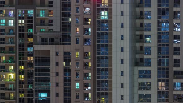 Lights From Windows of Offices in Dubai Aerial Timelapse alt