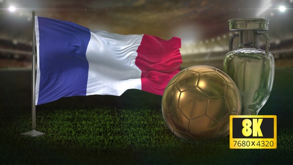 8K France Flag With Football and Cup Background Loop alt