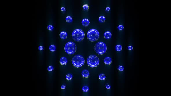 Simple ADA Cardano Logo Animation 3D. Small 3D spheres pulsing around each element.