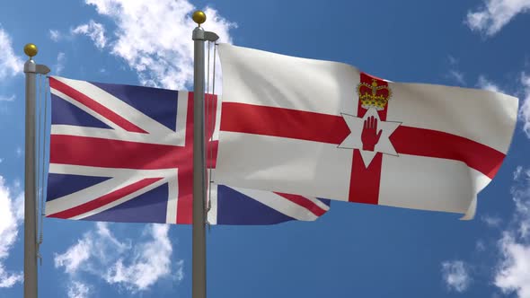 United Kingdom Flag Vs Northern Ireland Flag On Flagpole alt
