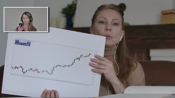 Portrait of Successful Caucasian Woman Explaining Graph To Colleague Checking Information in alt