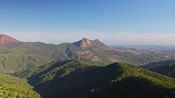 Drone flying backwards on the South of Spain, near the border of Gibraltar alt