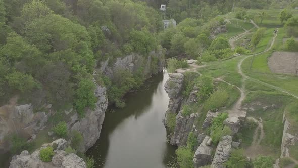 Aerial View To Granite Buky Canyon on the Hirskyi Takich River in Ukraine
