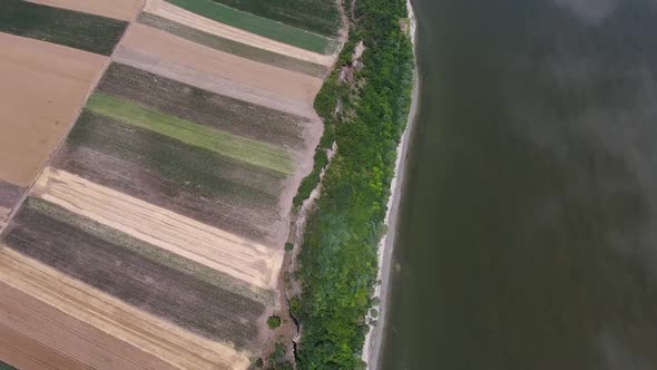 Aerial View of Fields and Danube River in Serbia alt