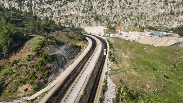 The road is high in the mountains aerial view 4 K Turkey alt