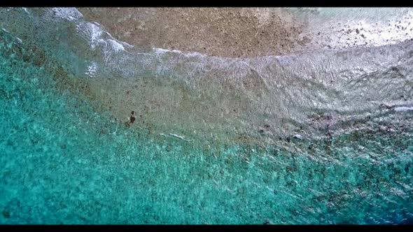 Aerial above abstract of paradise resort beach adventure by turquoise ocean and white sand backgroun alt