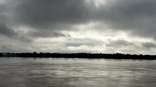 Mekong River Landscape In Rainy Season Moving Body Of Water Slow Motion