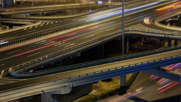 Beijing Night Highway Traffic Aerial Cityscape Panorama China Timelapse Pan Up alt