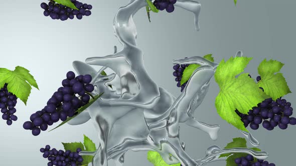Fresh grapes and water spinning in the air. High quality 4K seamless loopable (with alpha)