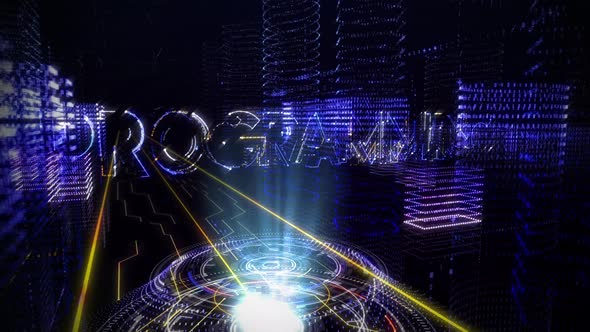 Word Programming Appearing on Screen in Big 3D letters Inside digital World alt