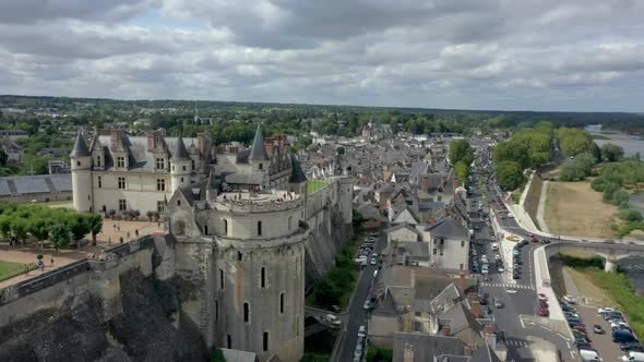 Aerial Flight Around the Castle of Amboise in France on a Sunny Day alt