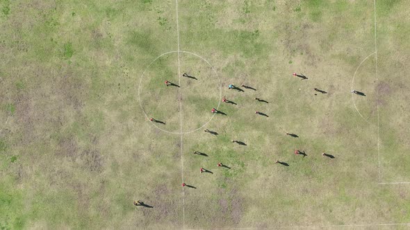 Top Down View of Soccer Match Shot From Drone
