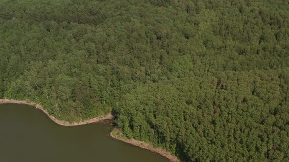 River and Forest, Shot From a Quadcopter, Top View of a Thin River and Fields Around It alt