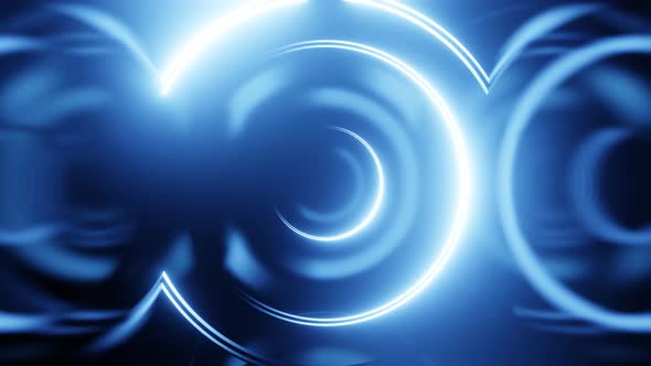 Blue neon circles abstract futuristic hi-tech motion background seamless loop.