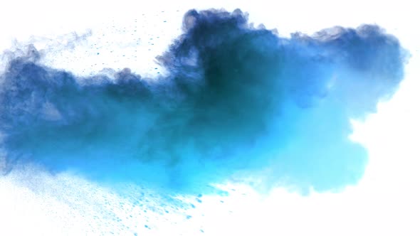 Super Slow Motion Shot of Blue Powder Explosion Isolated on White Background at 1000Fps alt