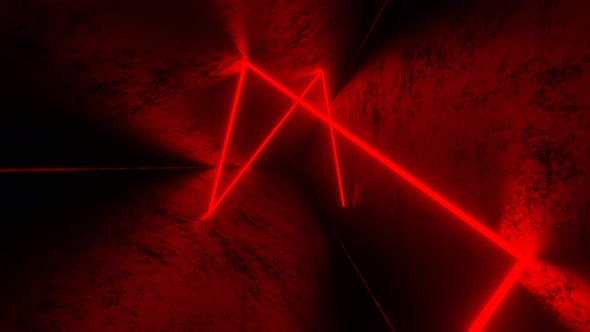 Red Laser Ray Moving and Bouncing in Triangle Dark Tunnel alt