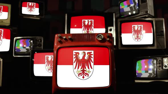 Flag of Brandenburg, Germany, on Retro TVs. alt