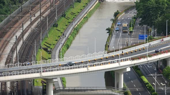 Time lapse of busy expressway with traffic in Hong Kong. 4K. alt
