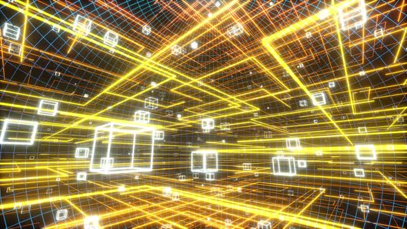 Glowing lines and cubes,data lines and networks. alt