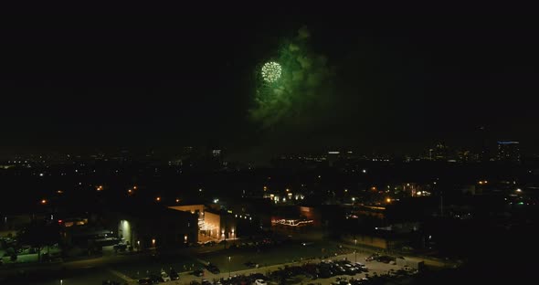 Aerial of Houston 4th of July fireworks at night alt