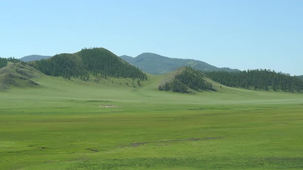 Mongolian Ger Tent in Large Valley Plain of Mongolia Geography alt