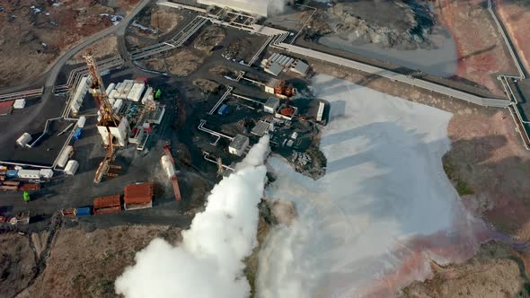 A Bird's-eye View of a Plant Producing Clean Energy Using Geothermal Sources. Iceland