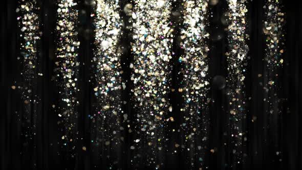 Abstract Bright Particle Confetti and Glitter on Black Velvet Rain