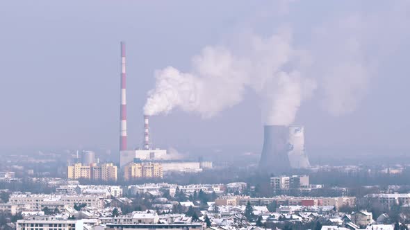View of the Industrial Area of Krakow From Krakus Mound  Smoke Rising From Chimneys alt