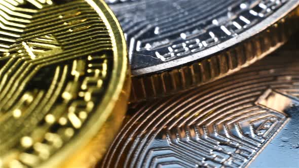 Virtual Money, Silver And Golden Bitcoin Coins