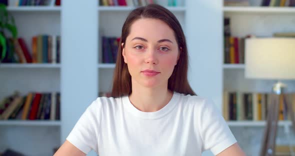 Young Natural Woman Job Applicant Manager Talks with Online Client During Distance Interview Webcam alt