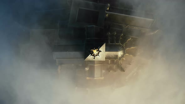 Drone Descends, Zooms in Very Close To Epic Golden Castle Steeple of Mont Saint Michel, Famous alt