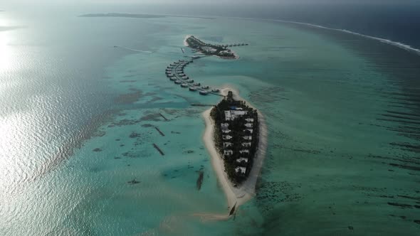 Scenic Aerial Drone Fly Over Maldives Resort