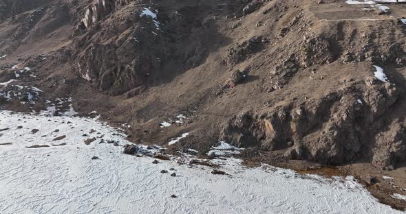 Aerial view of beautiful snowy mountains in Gudauri, Georgia alt
