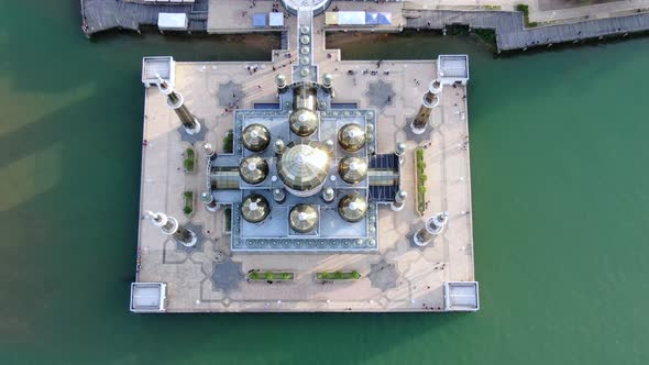 Drone Footage of Crystal Mosque (Masjid Krystal in Malay) in Kuala Trengganu during sunset alt