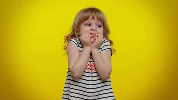 Upset Scared Child Girl Biting Nails Feeling Worried Nervous Serious Troubles Stress Anxiety alt