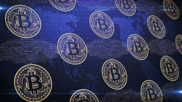 Bitcoin Cryptocurrency Background on Blue
