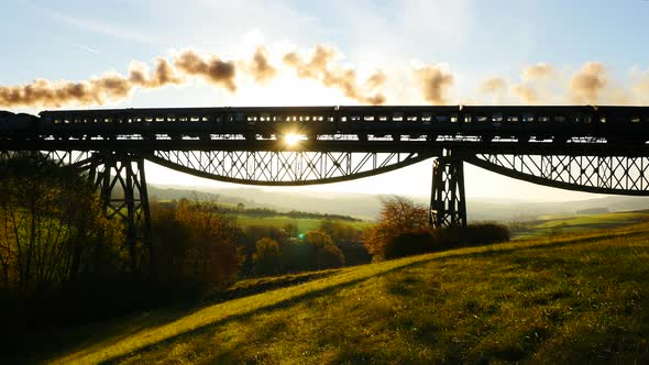 Historical Vintage Locomotive Crossing Rail Road Track alt