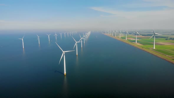 Windmill Park in the Ocean Drone Aerial View of Windmill Turbines Generating Green Energy Electric alt