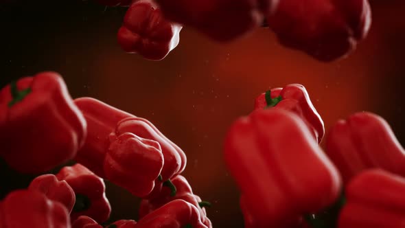 Slow motion animation of natural red bell peppers falling down. Loopable. HD alt
