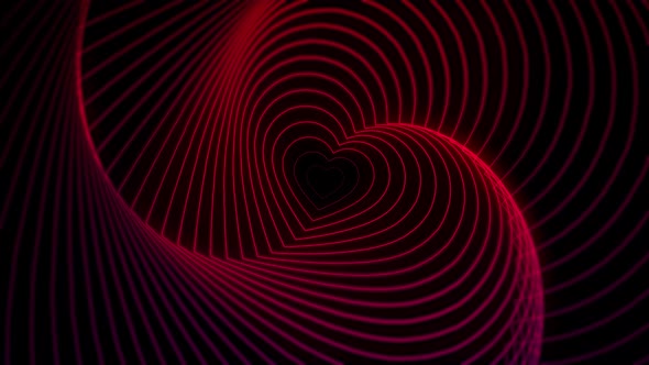 Neon Red Heart Wave Tunnel and Romantic Abstract 4K Moving Wallpaper Background alt