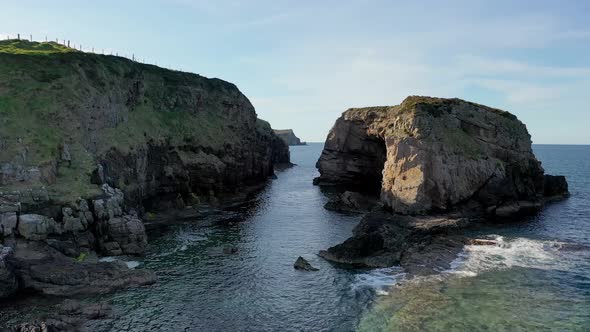 Aerial View of the Great Pollet Sea Arch Fanad Peninsula County Donegal Ireland alt