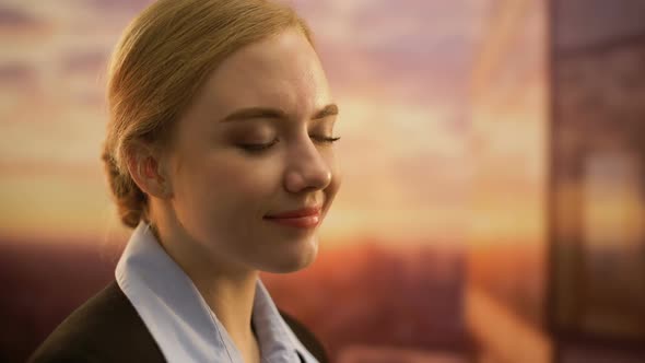 Beautiful Woman Meditating Against Sunrise Background, Hope for Better Future alt