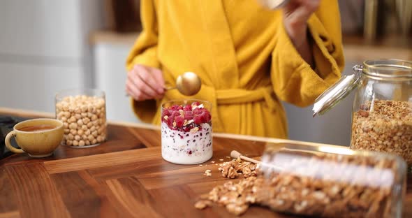 Woman Eating Healthy Cereal Breakfast