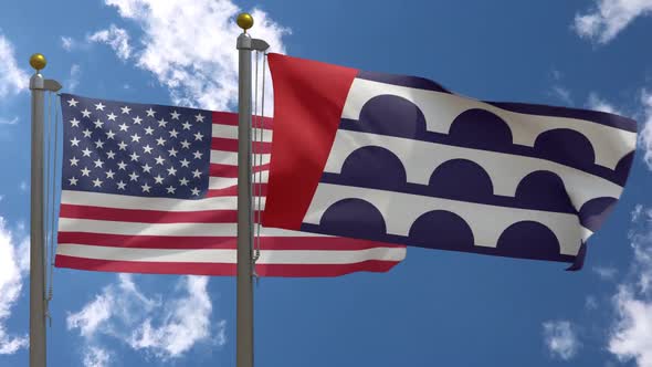 Usa Flag Vs Des Moines Iowa City Flag Maine  On Flagpole alt