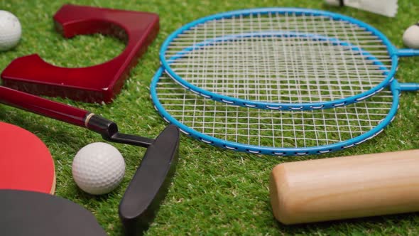 Sport Equipment for Mini Golf Badminton Ping Pong and Baseball Close Up alt
